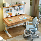 Adjustable Natural Wood Drawers T-Shape Standing Desk Image - 3