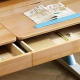 Adjustable Natural Wood Drawers T-Shape Standing Desk Image - 7