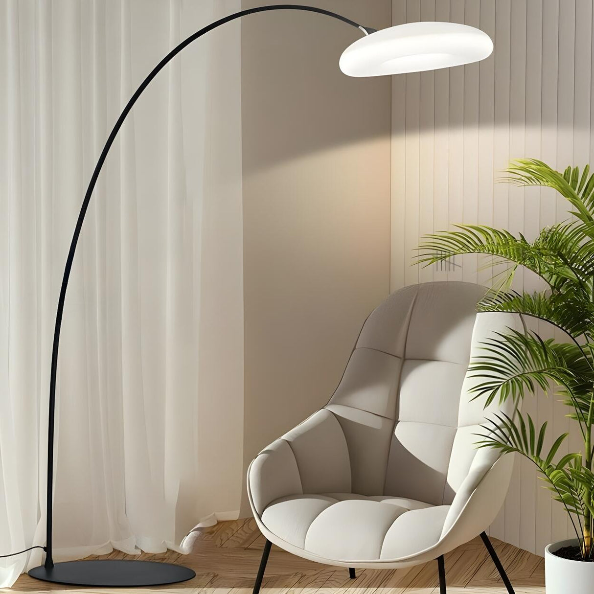 Adjustable Novelty Ring Black Arched Floor Lamp Image - 16