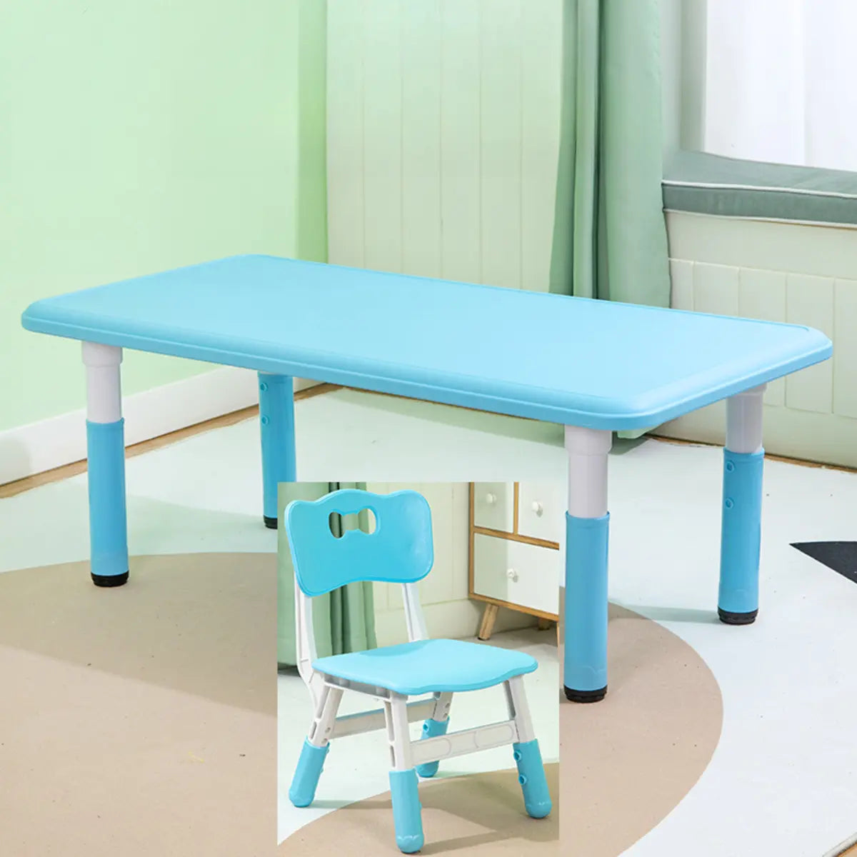 Adjustable Pink Blue Rectangle Toddler Table Chair Set Image - 7