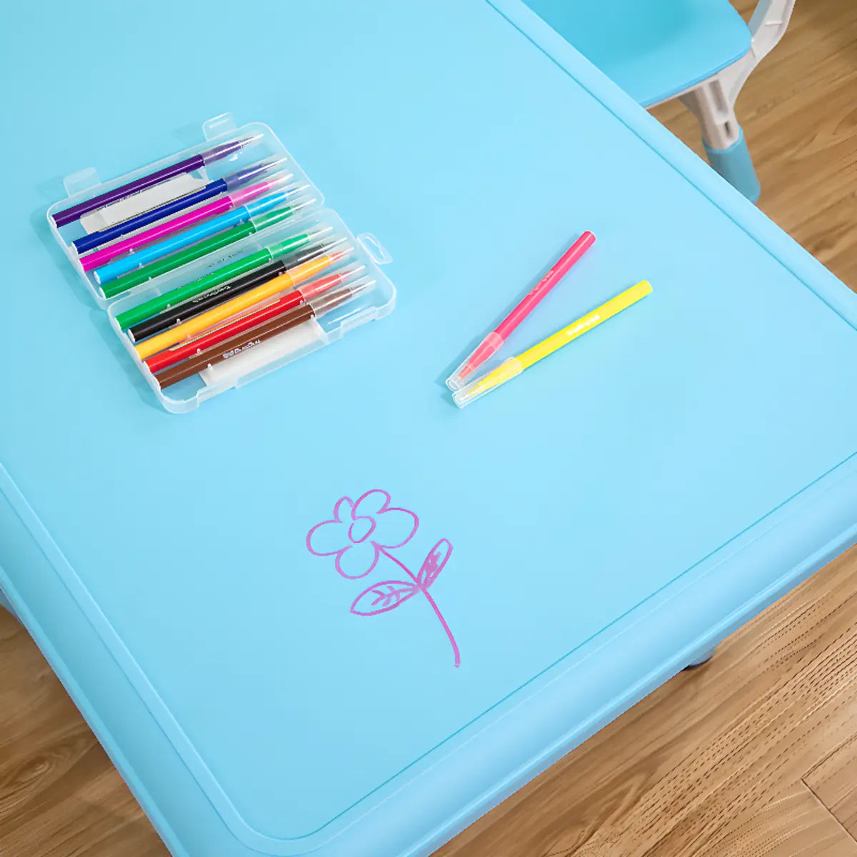 Adjustable Pink Blue Rectangle Toddler Table Chair Set Image - 8