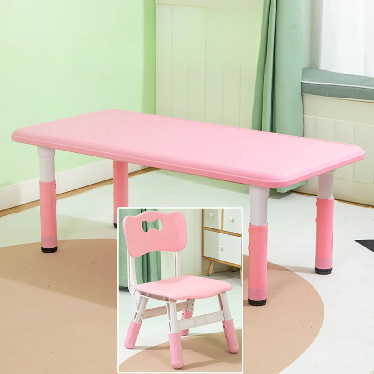 Adjustable Pink Blue Rectangle Toddler Table Chair Set Image - 9