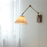 Adjustable Pleated Brass Swing Arm Wall Sconce Image - 1