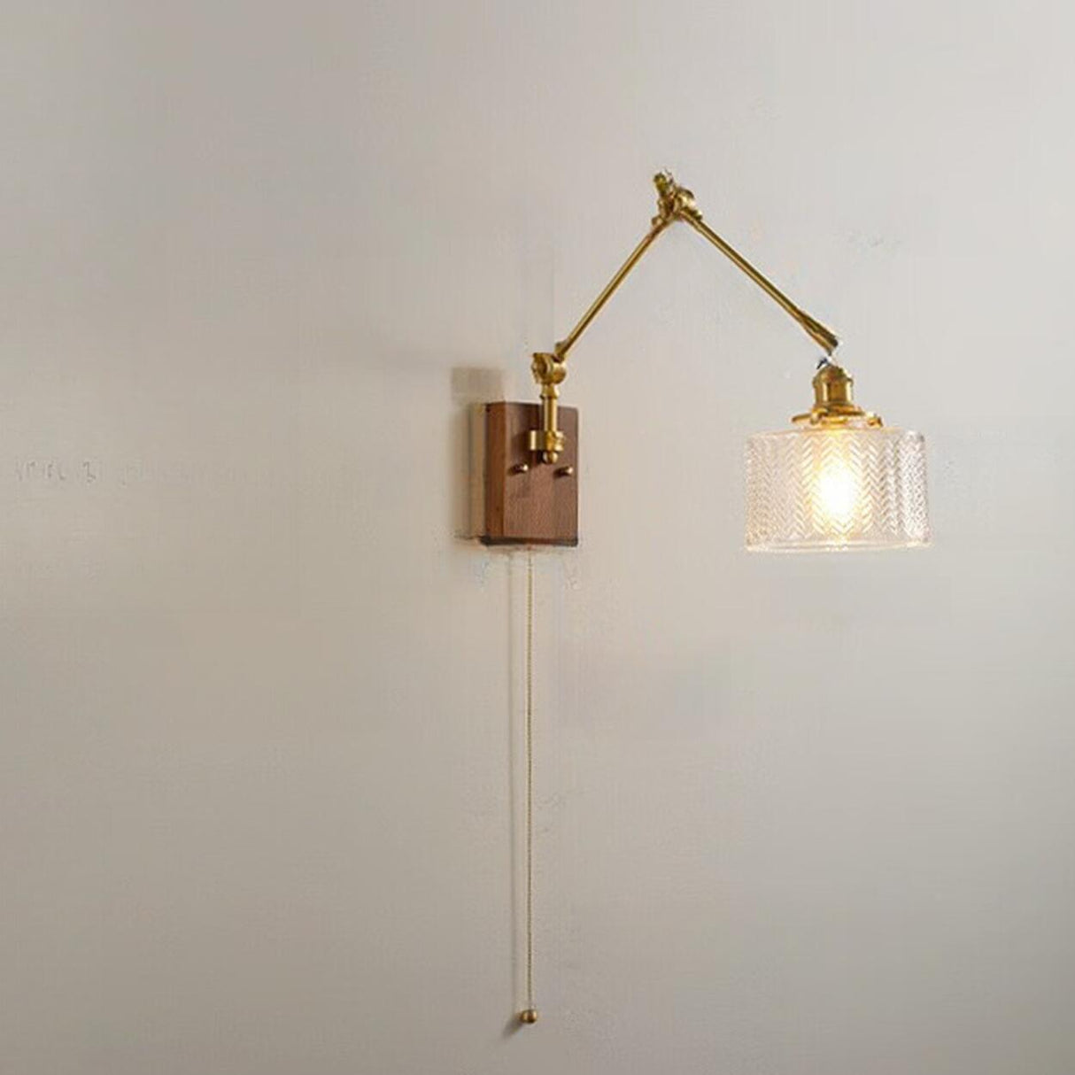 Adjustable Pleated Brass Swing Arm Wall Sconce Image - 8