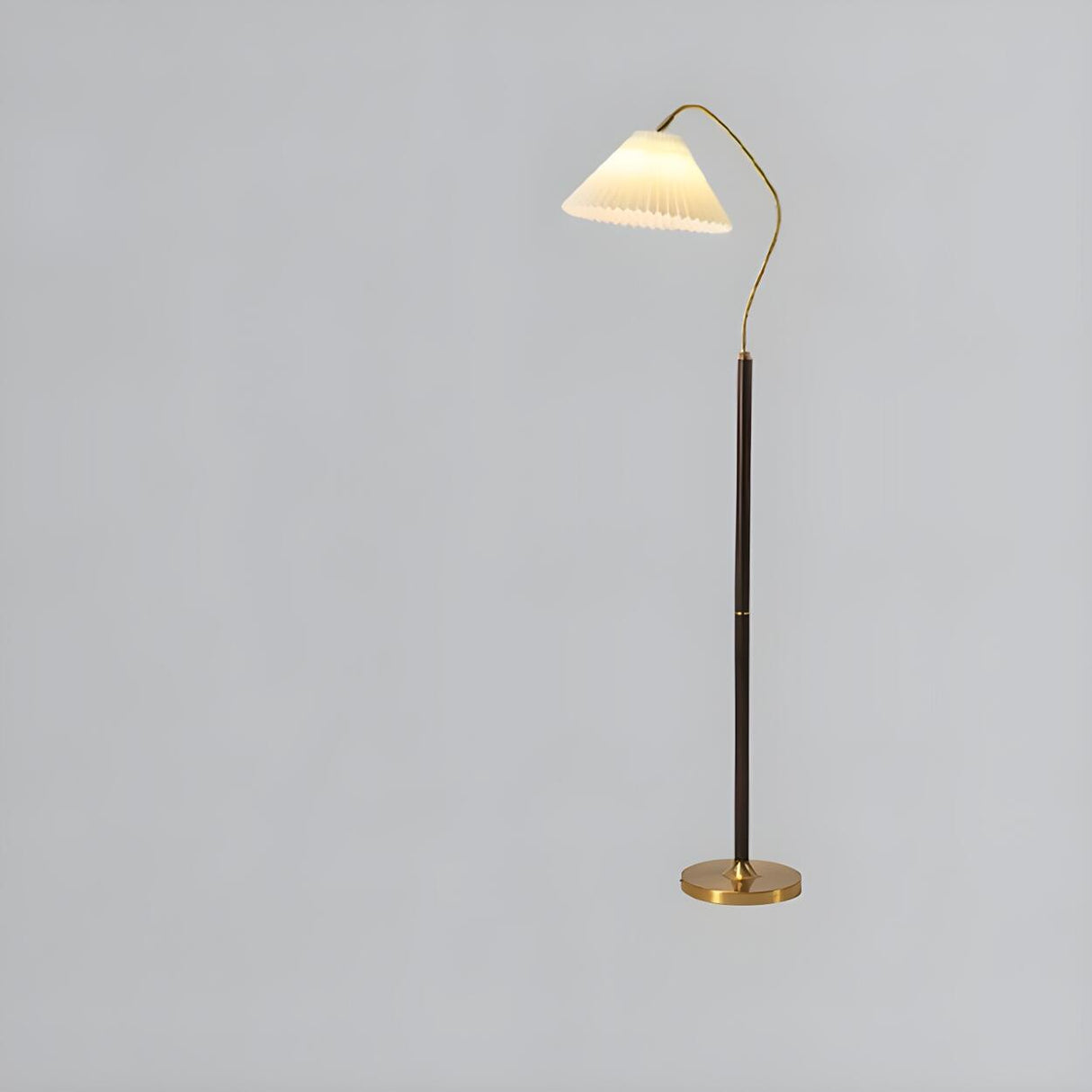 Adjustable Pleated Shade and Gold Metal Floor Lamp Image - 3