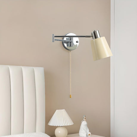 Adjustable Pleated Shade Chrome Swing Arm Wall Sconce Image - 2