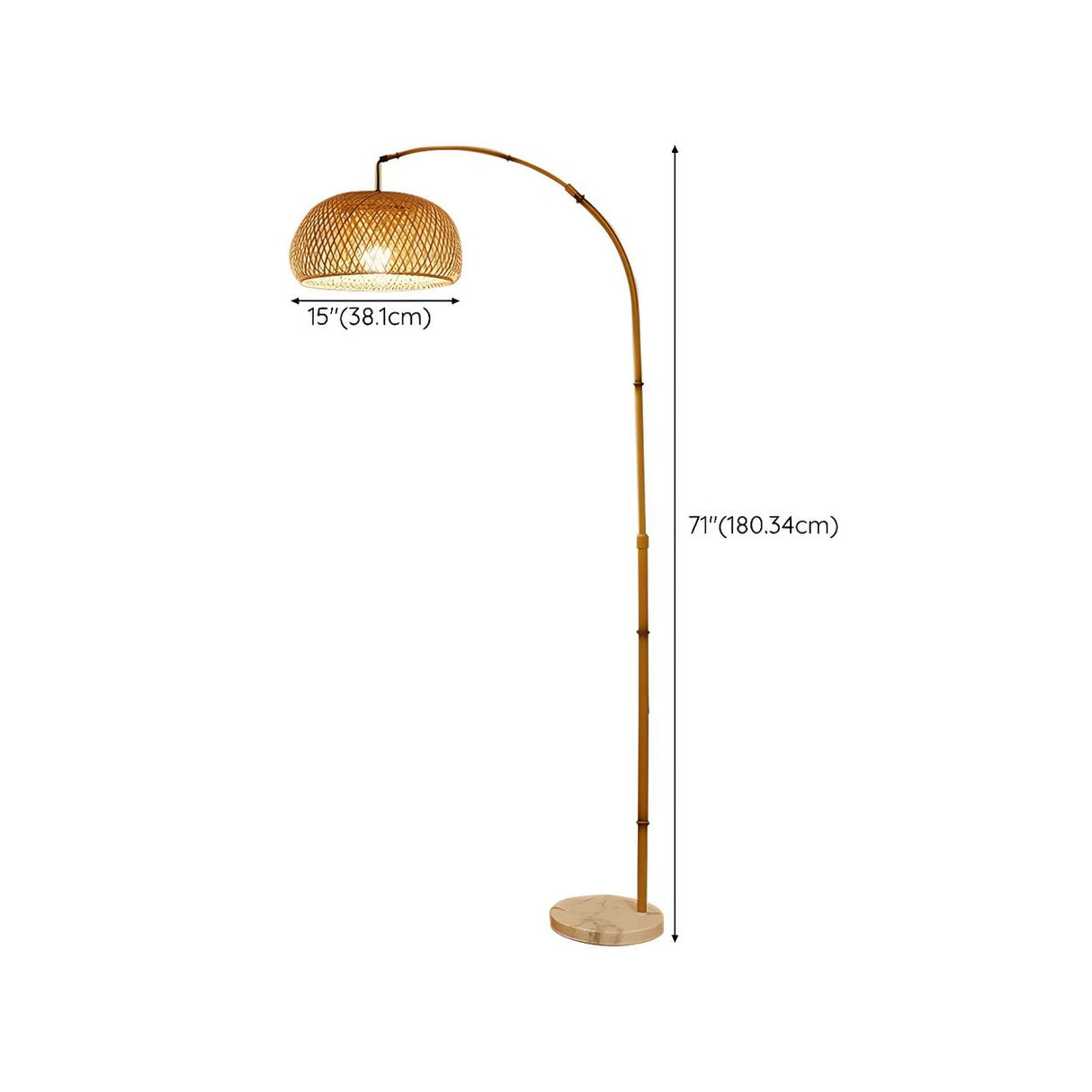 Adjustable Rattan Bowl Bamboo Arc Metal Floor Lamp Image - 11