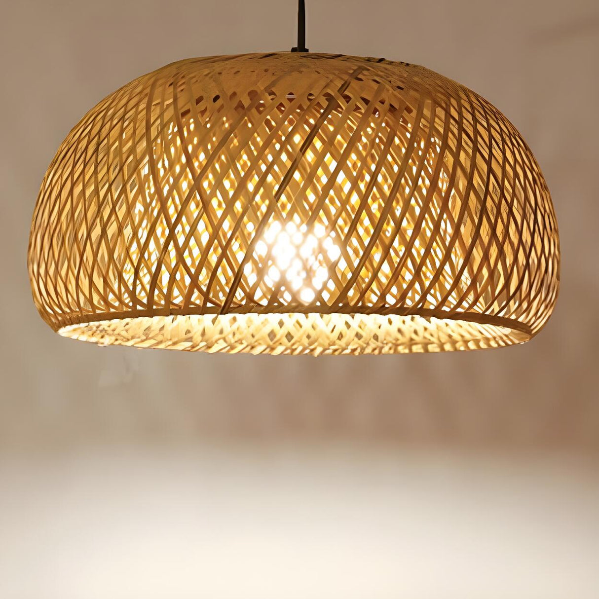 Adjustable Rattan Bowl Bamboo Arc Metal Floor Lamp Image - 9