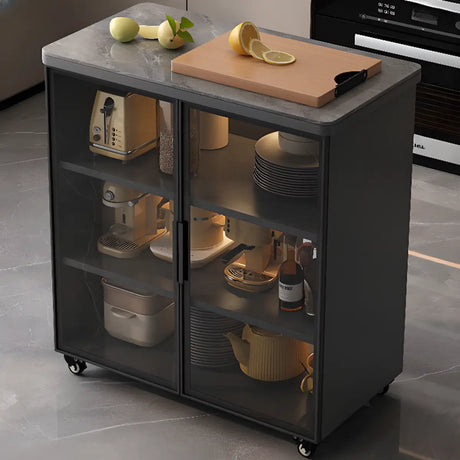 Adjustable Rectangle Stone Grey Kitchen Island Trolley Image - 2