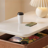 Adjustable Rectangular Stone Swivel White Storage End Table Image - 10