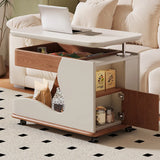 Adjustable Rectangular Stone Swivel White Storage End Table Image - 6