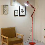 Adjustable Red Bowl Industrial Swing Arm Floor Lamp Image - 1