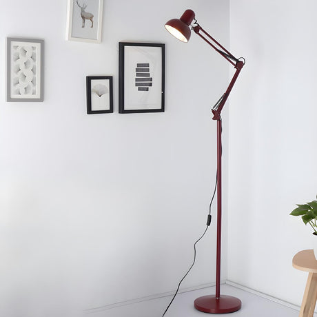 Adjustable Red Bowl Industrial Swing Arm Floor Lamp Image - 2