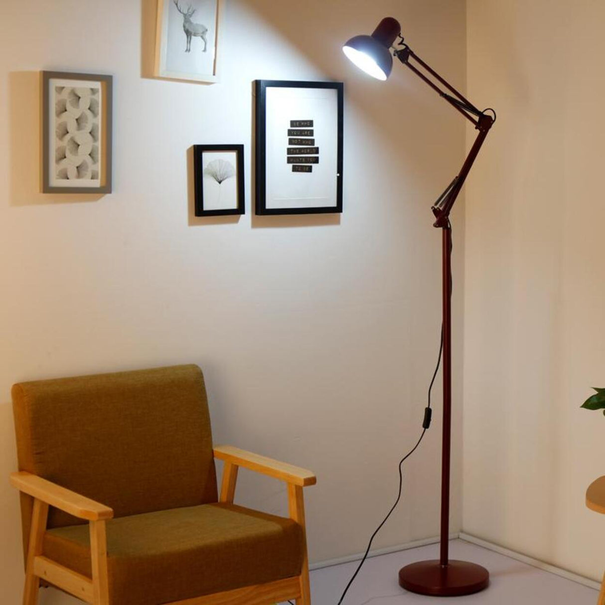 Adjustable Red Bowl Industrial Swing Arm Floor Lamp Image - 4