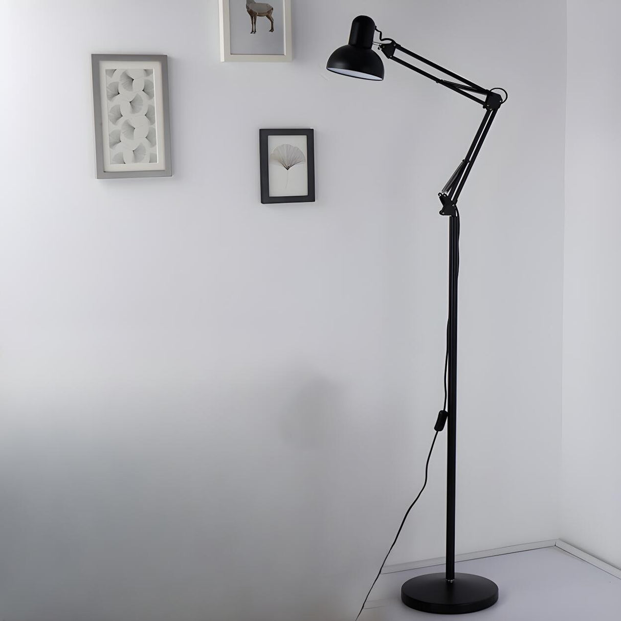 Adjustable Red Bowl Industrial Swing Arm Floor Lamp Image - 5