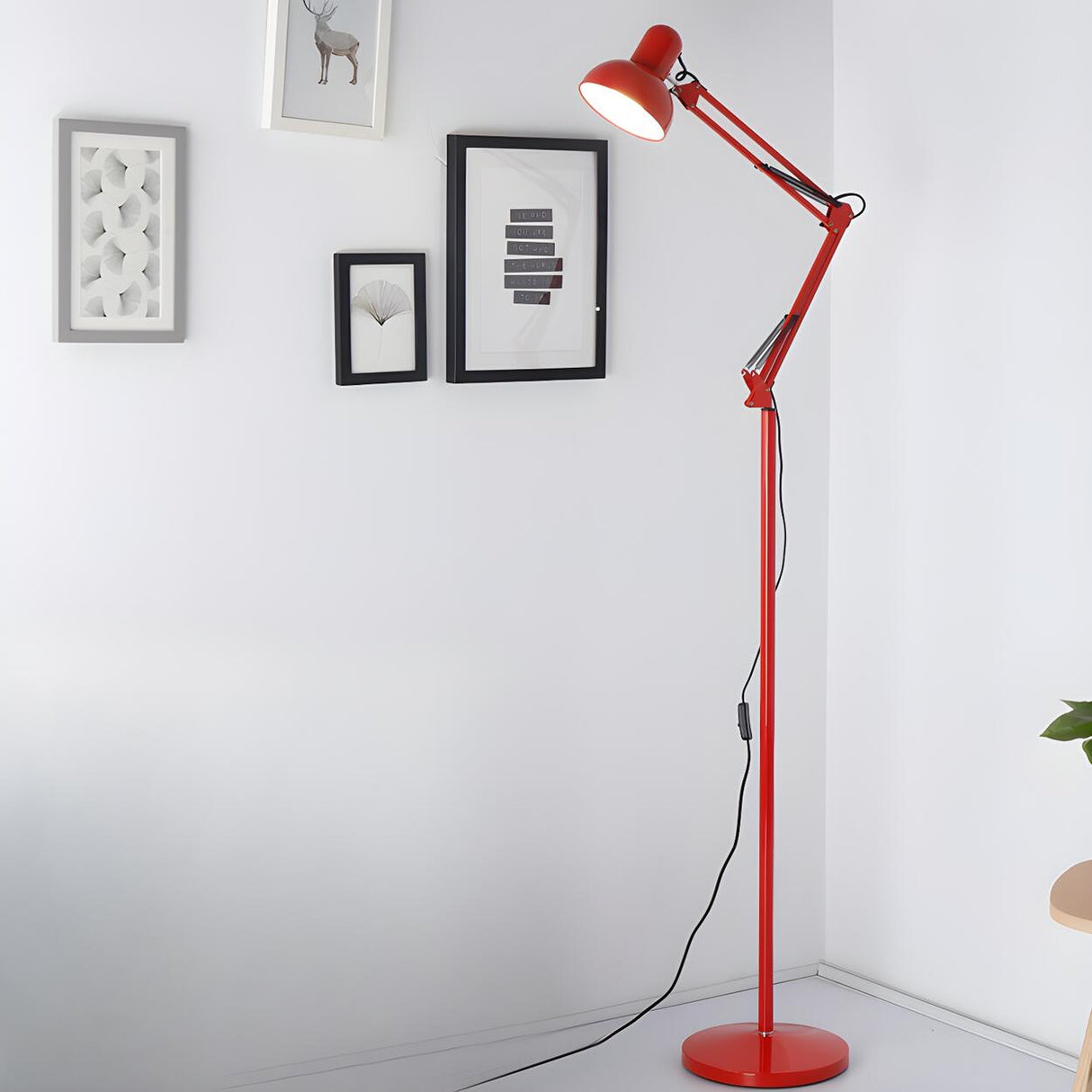 Adjustable Red Bowl Industrial Swing Arm Floor Lamp Image - 7