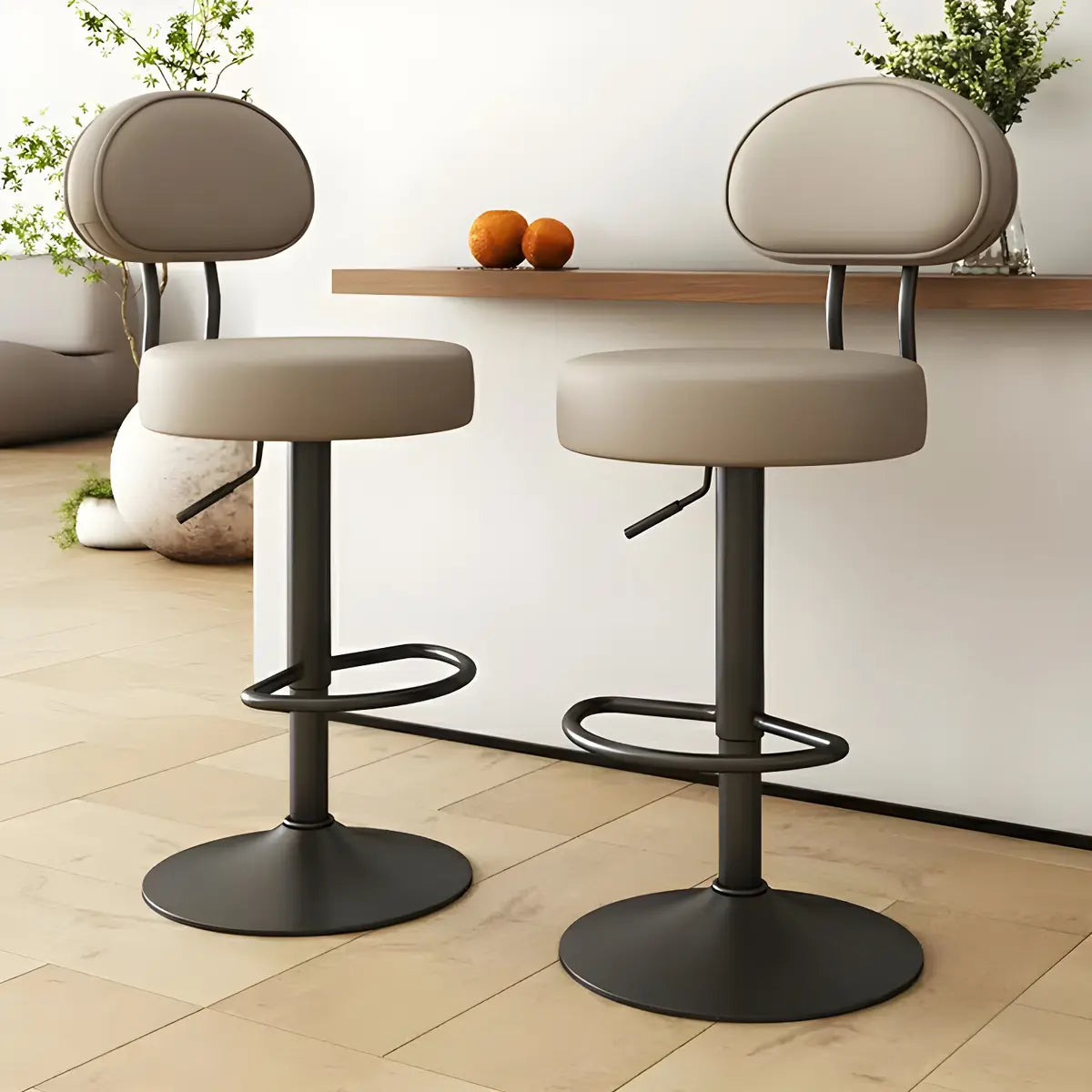 Adjustable Round Leather Backrest Swivel Bar Stool Grey Image - 1