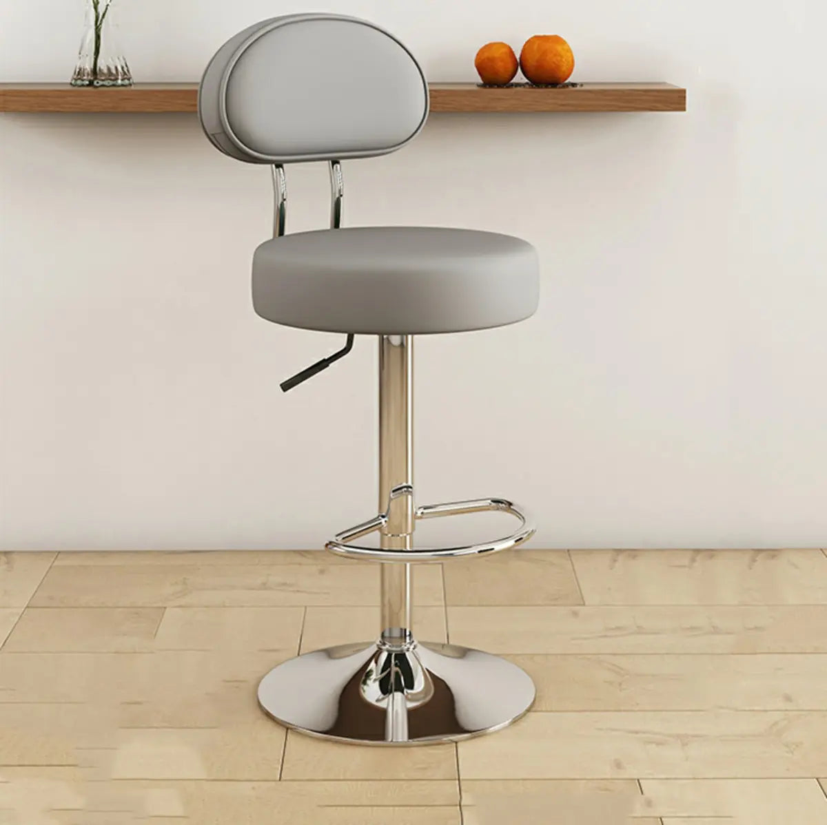 Adjustable Round Leather Backrest Swivel Bar Stool Grey Image - 15