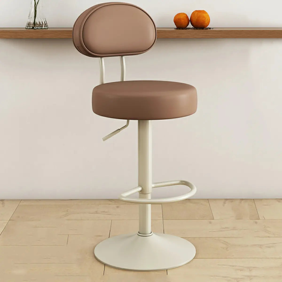 Adjustable Round Leather Backrest Swivel Bar Stool Grey Image - 22