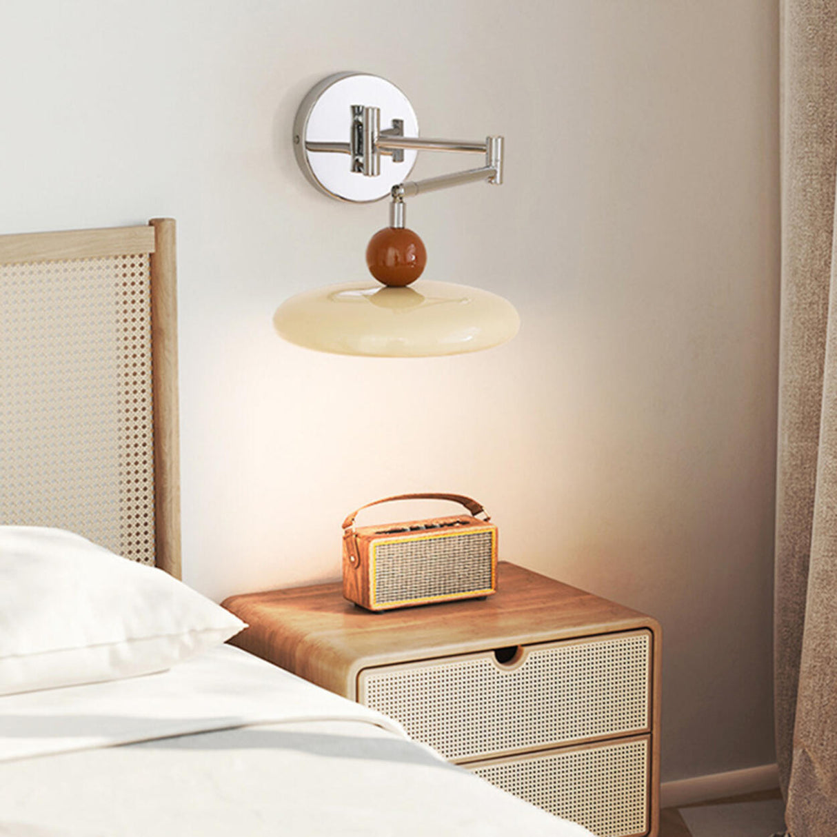 Adjustable Round Metal Bedroom Swing Arm Wall Sconce Image - 6