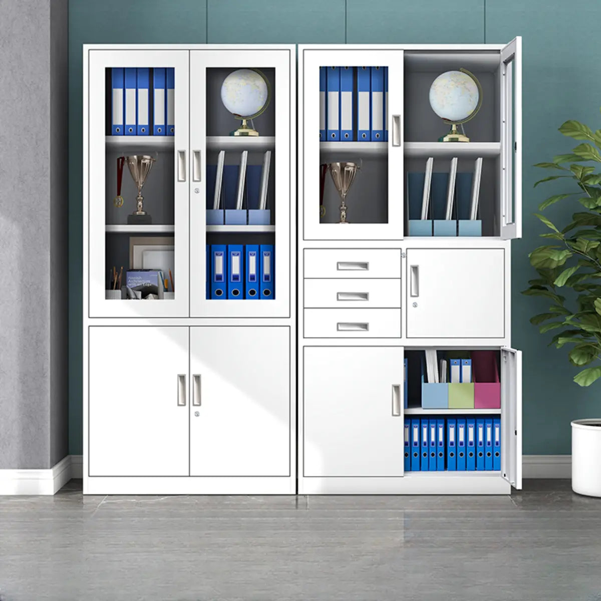 Adjustable Shelves Lockable Drawers Office Storage Cabinet Image - 4