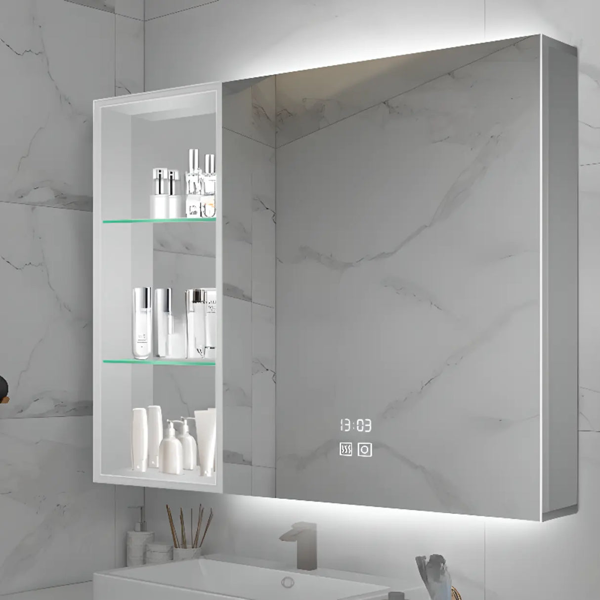 Adjustable Shelves Metal Wall Medicine Cabinet with Mirror Image - 1