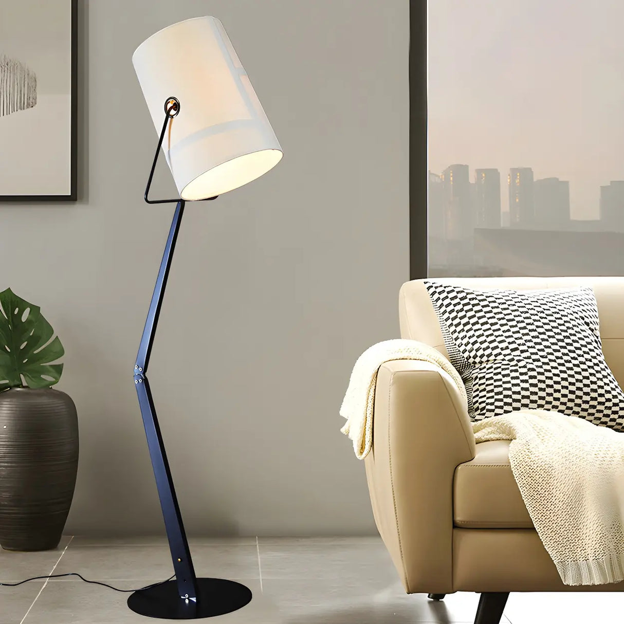 Adjustable Simple Black Barrel Swing Arm Floor Lamp Image - 1