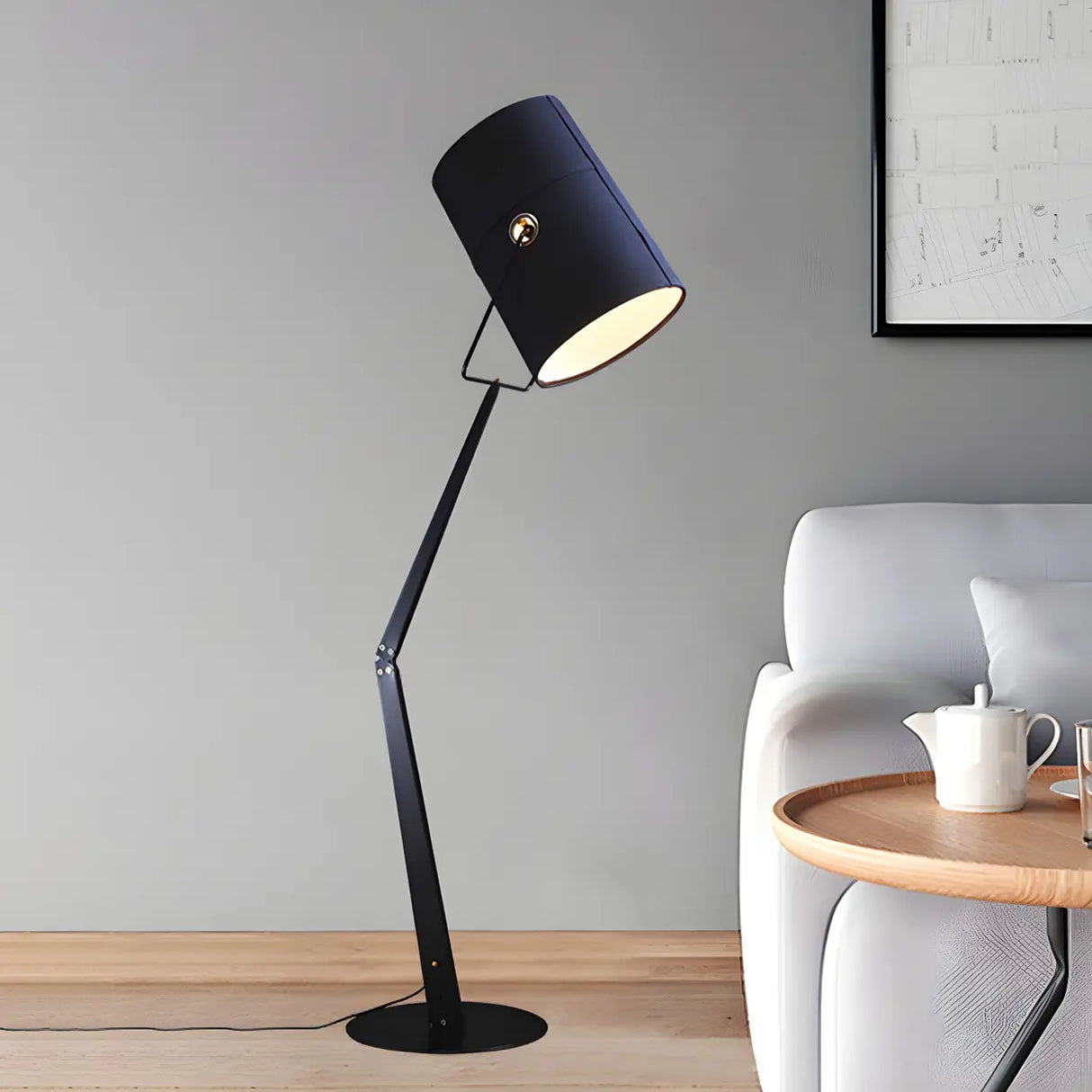 Adjustable Simple Black Barrel Swing Arm Floor Lamp Image - 6