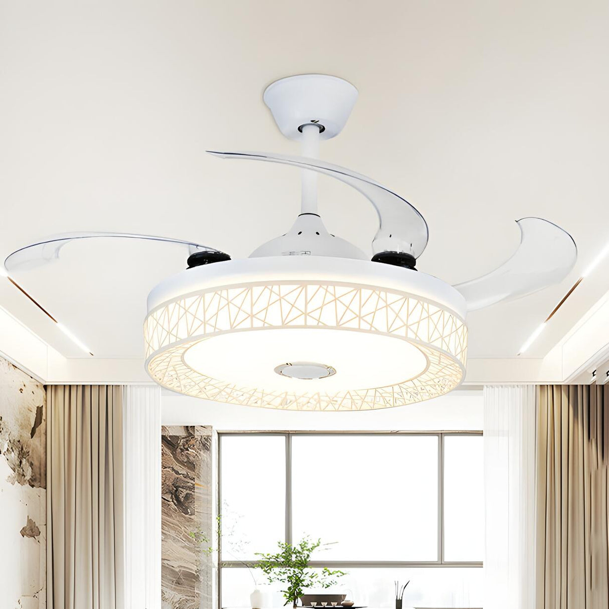 Adjustable Simple Drum Round Ceiling Fan with LED Light Image - 1