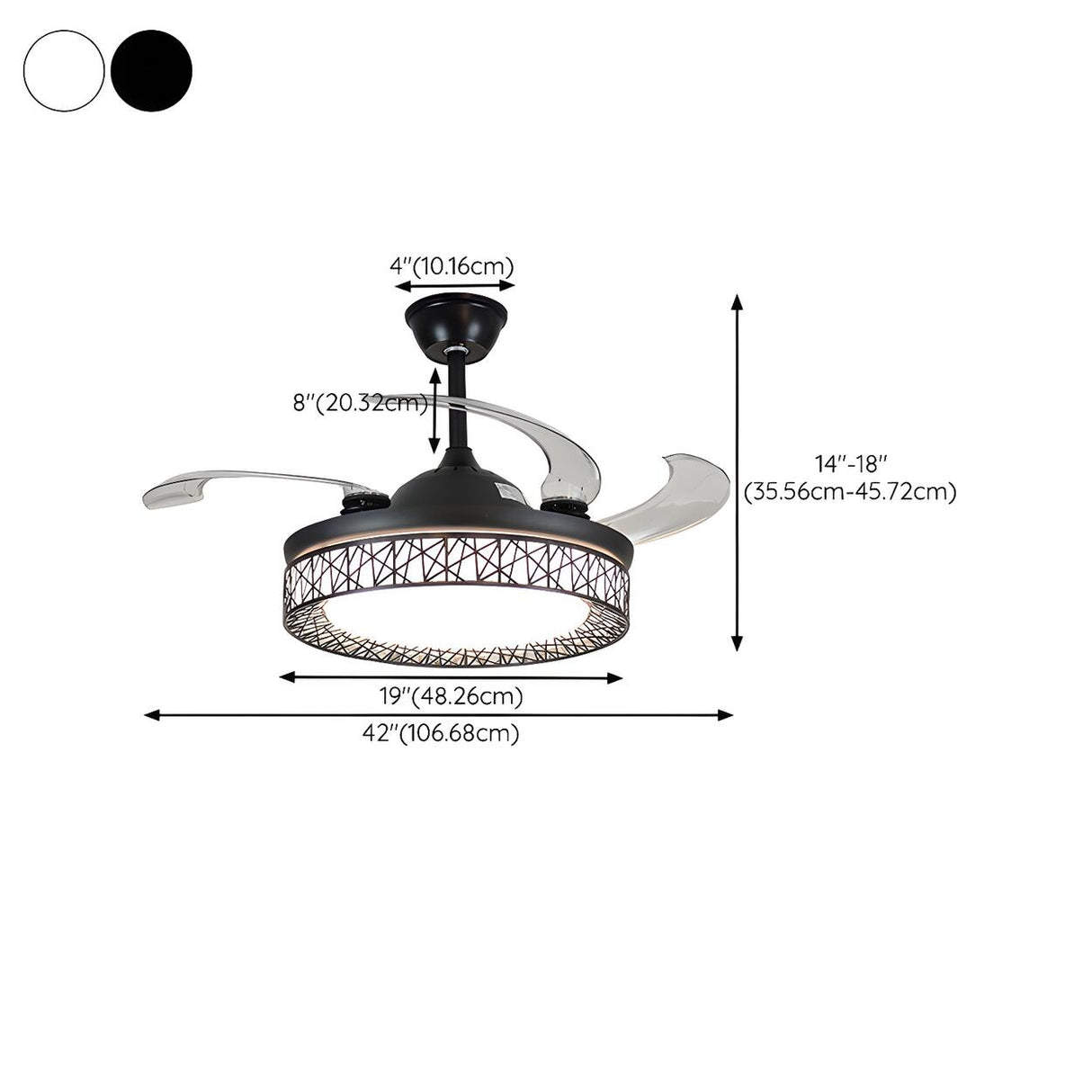 Adjustable Simple Drum Round Ceiling Fan with LED Light 