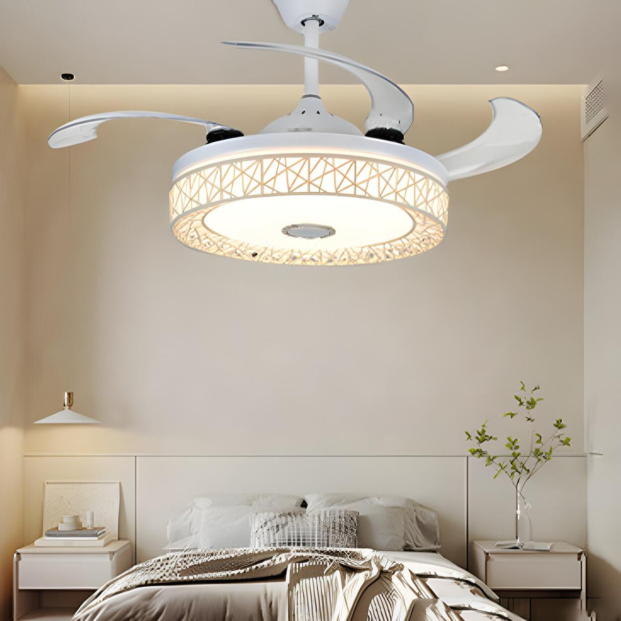 Adjustable Simple Drum Round Ceiling Fan with LED Light Image - 2