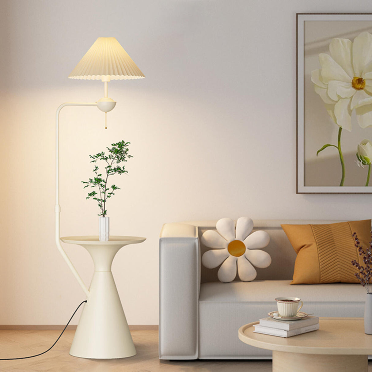 Adjustable Trendy White Cone Side Table Floor Lamp Image - 16