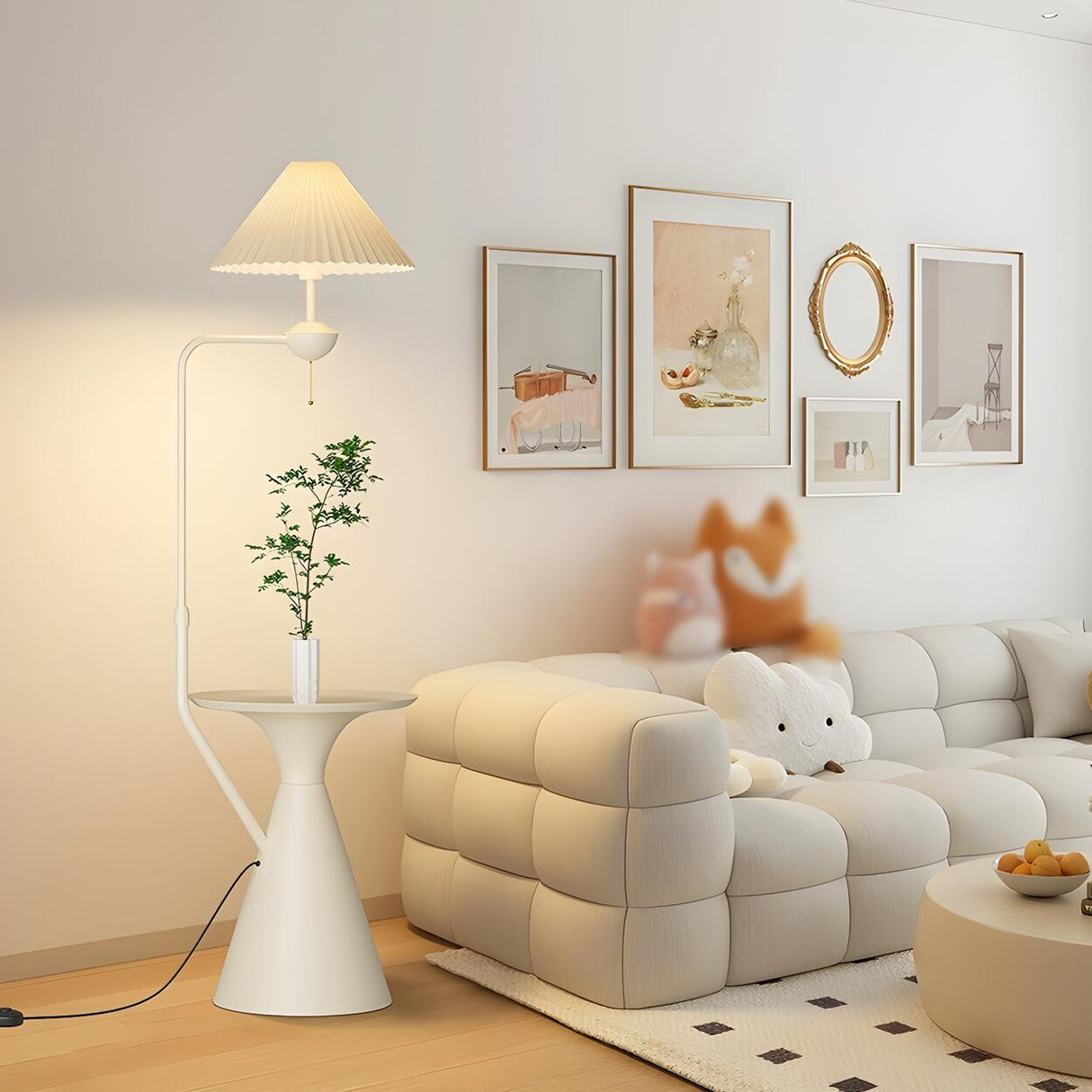 Adjustable Trendy White Cone Side Table Floor Lamp Image - 5