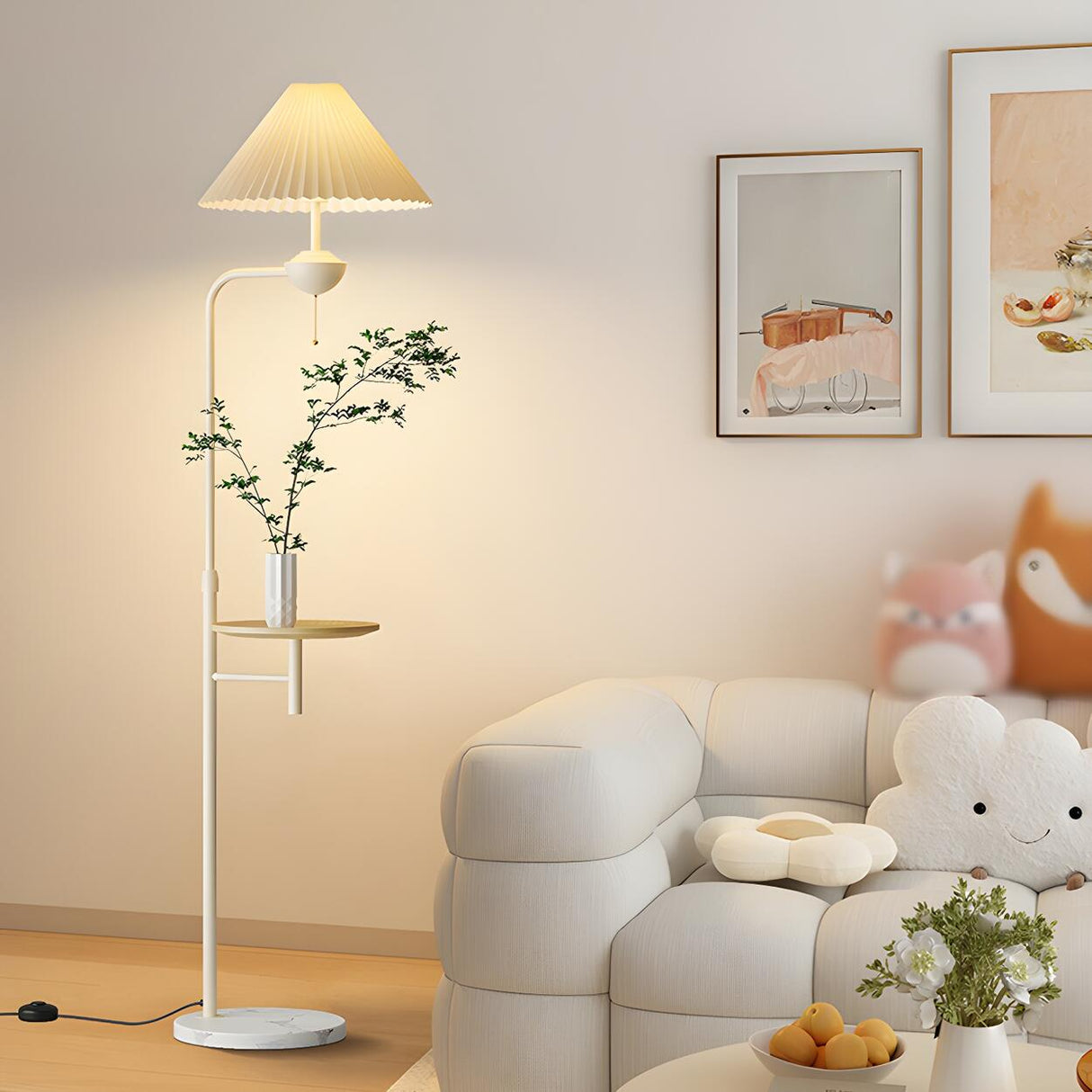 Adjustable Trendy White Cone Side Table Floor Lamp Image - 6