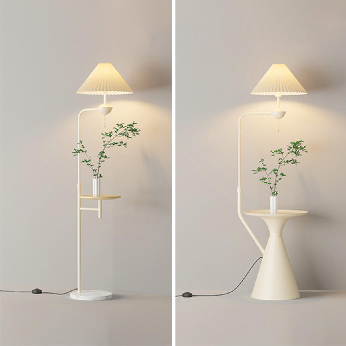 Adjustable Trendy White Cone Side Table Floor Lamp Image - 9