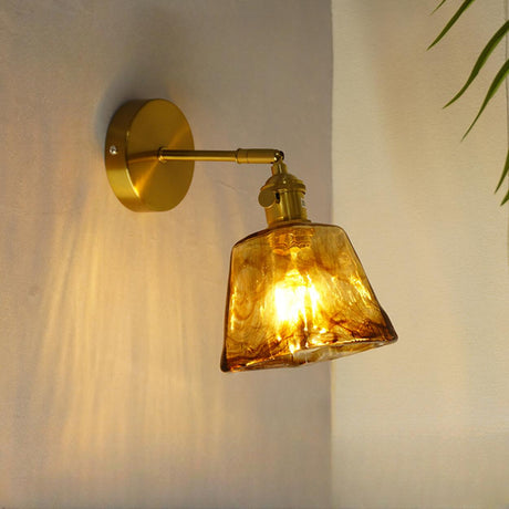 Adjustable Vintage Copper Amber Glass Wall Light Image - 2