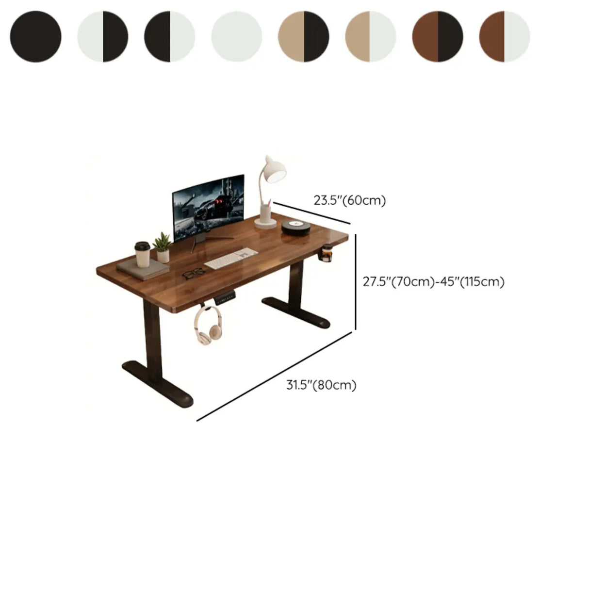 Adjustable Walnut Wood Rectangle T-Shape Standing Desk 