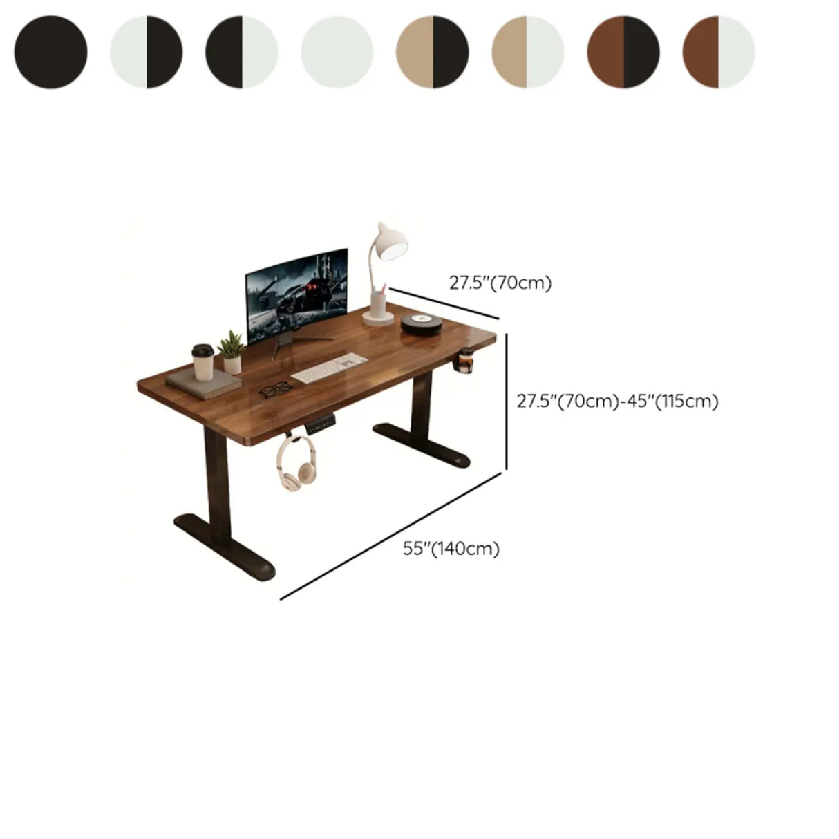 Adjustable Walnut Wood Rectangle T-Shape Standing Desk Image - 21