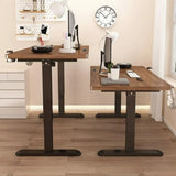 Adjustable Walnut Wood Rectangle T-Shape Standing Desk Image - 4