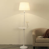 Adjustable White Cylinder Floor Lamp with Side Table Image - 1