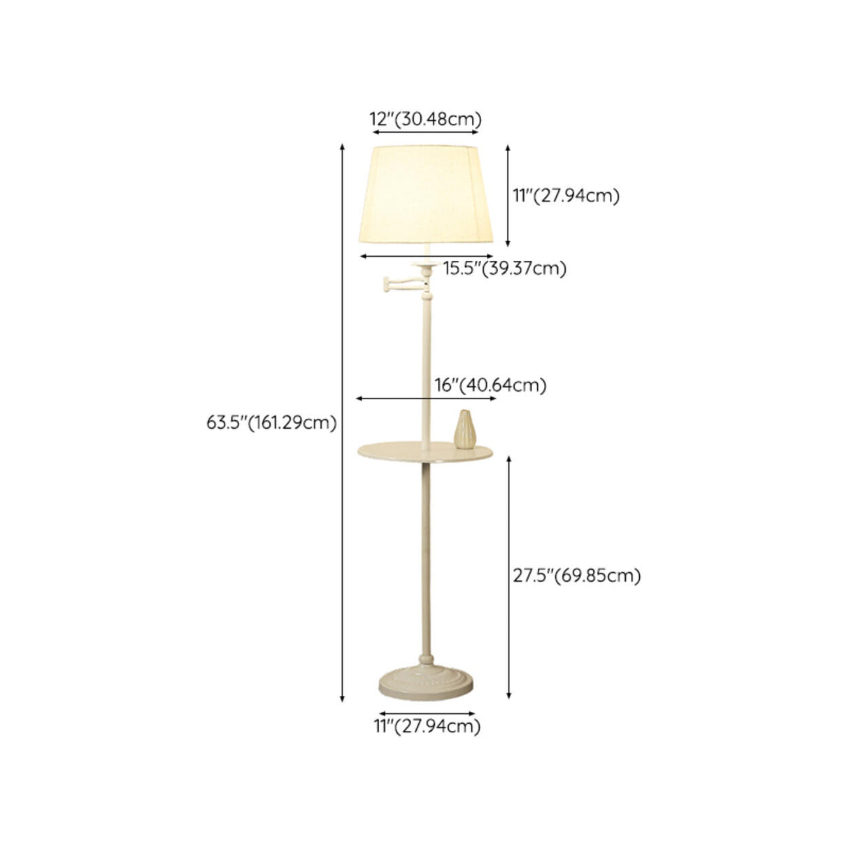 Adjustable White Cylinder Floor Lamp with Side Table 