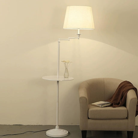 Adjustable White Cylinder Floor Lamp with Side Table Image - 2