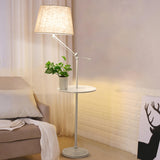 Adjustable White Cylinder Floor Lamp with Side Table Image - 3