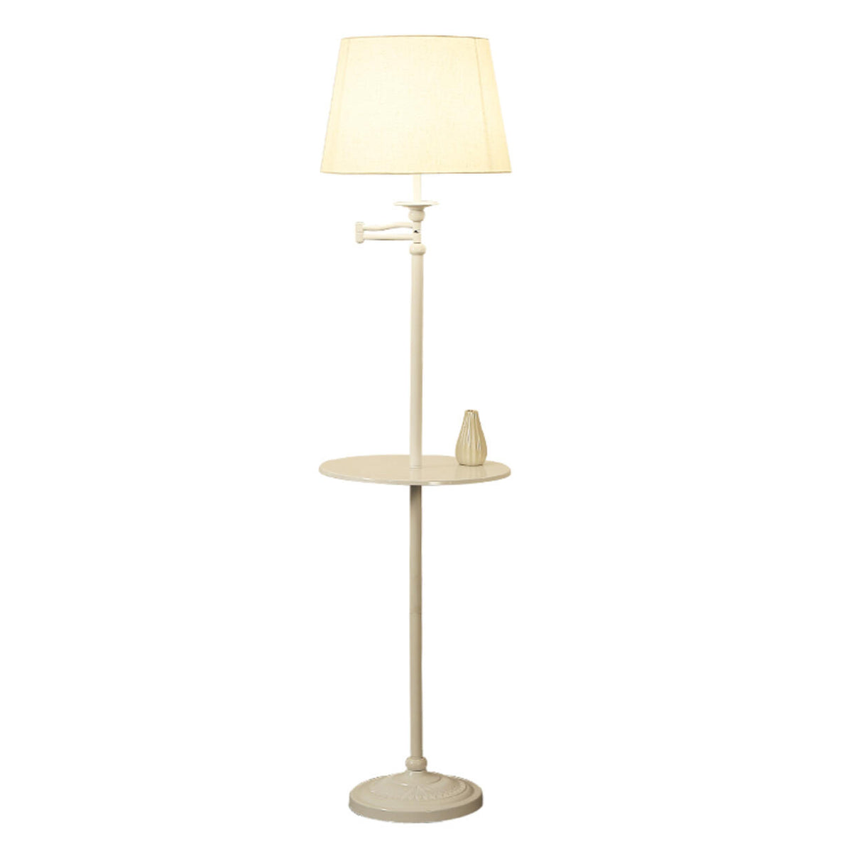 Adjustable White Cylinder Floor Lamp with Side Table Image - 5