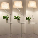 Adjustable White Cylinder Floor Lamp with Side Table Image - 6