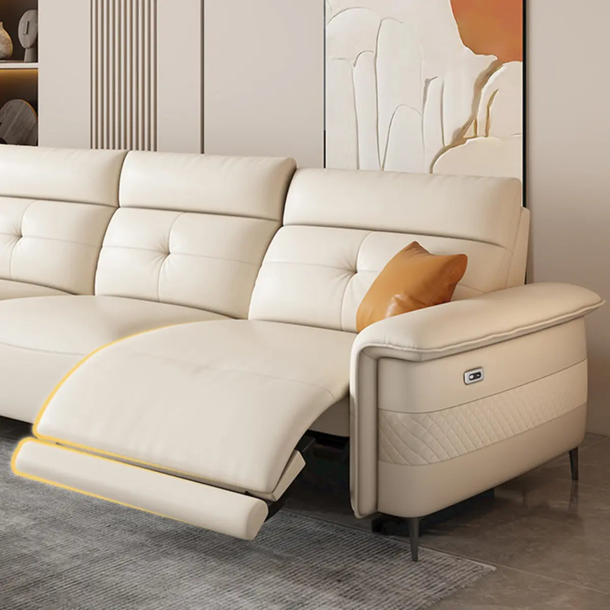 Adjustable White Genuine Leather Reception Sofa Image - 5