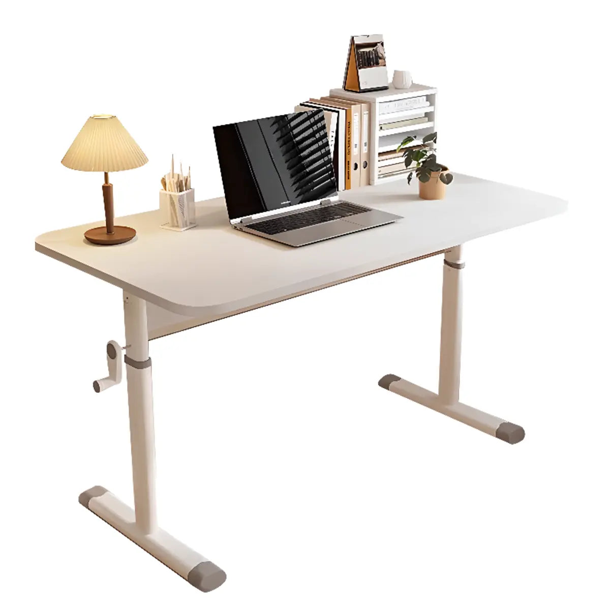 Adjustable White Manufactured Wood T-Shape Writing Desk Image - 10