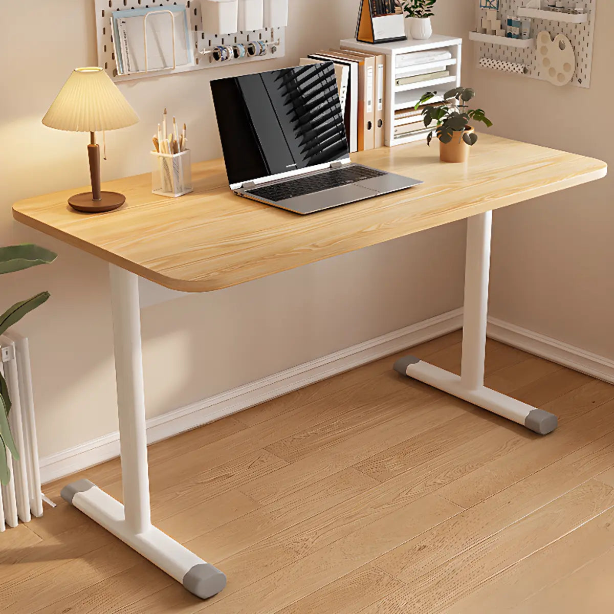 Adjustable White Manufactured Wood T-Shape Writing Desk Image - 9