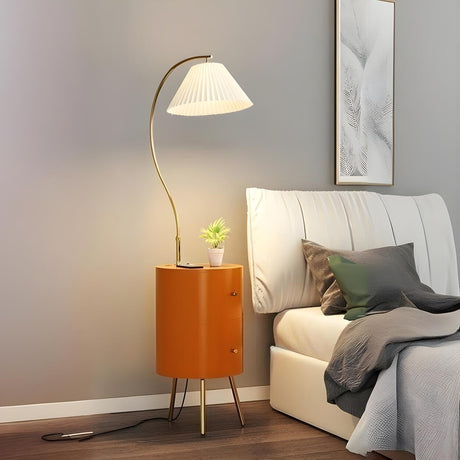 Adjustable White Modern Tripod Floor Lamp with Shelf Image - 2