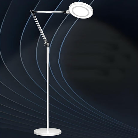 Adjustable White Round LED Swing Arm Floor Lamp Image - 1